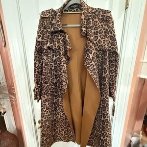Few Moda Leopard Print Draped Trench Coat-size small P2P 17.5 inches